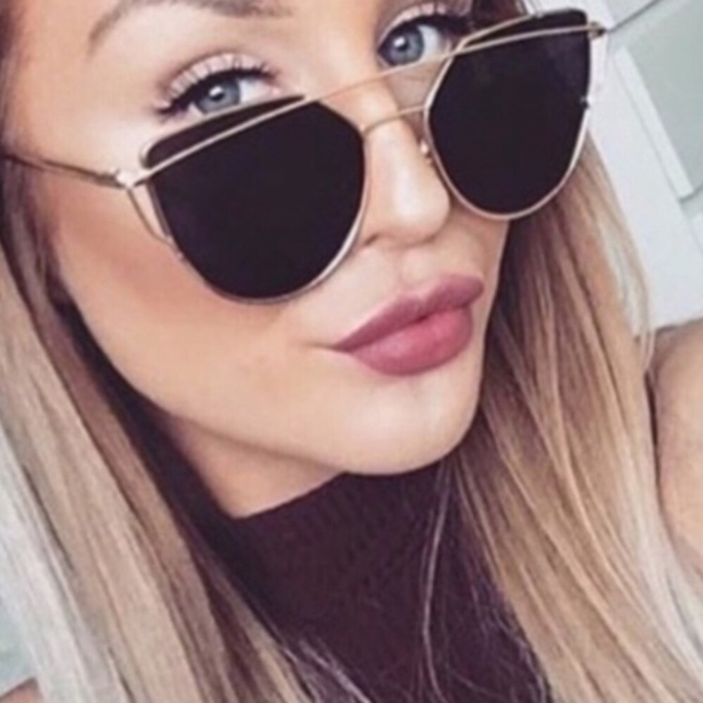 New💕Oversized Cat Eye Gold Aviator Sunglasses
